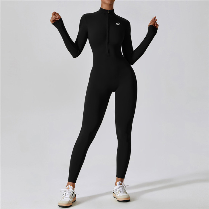 One Piece Naked Feel Fitted Long Sleeve Yoga Jumpsuit 5 colors 29201429