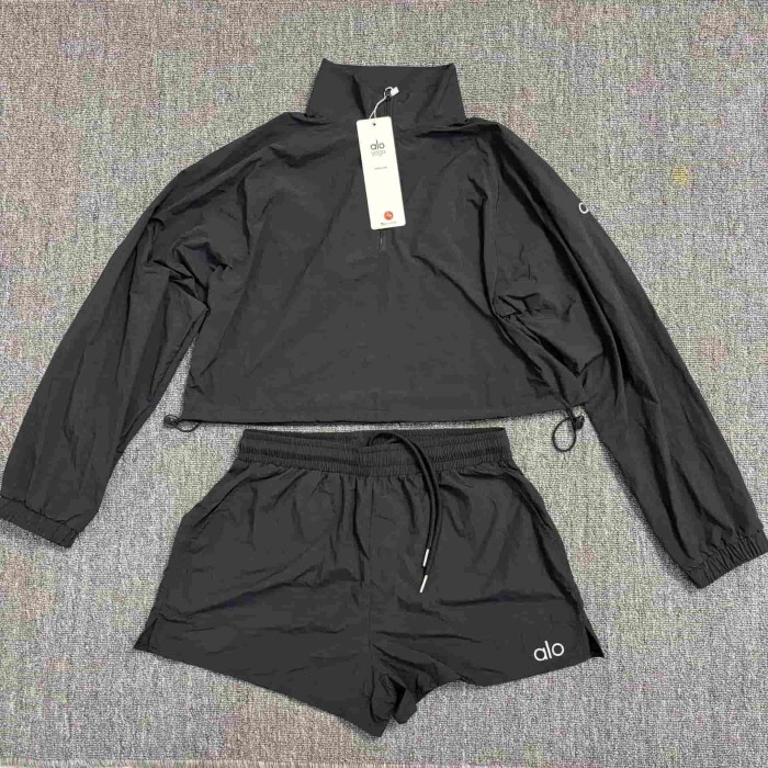 American Style Waist Cutout Design Zip Cropped Sports Set 6 colors 29201427