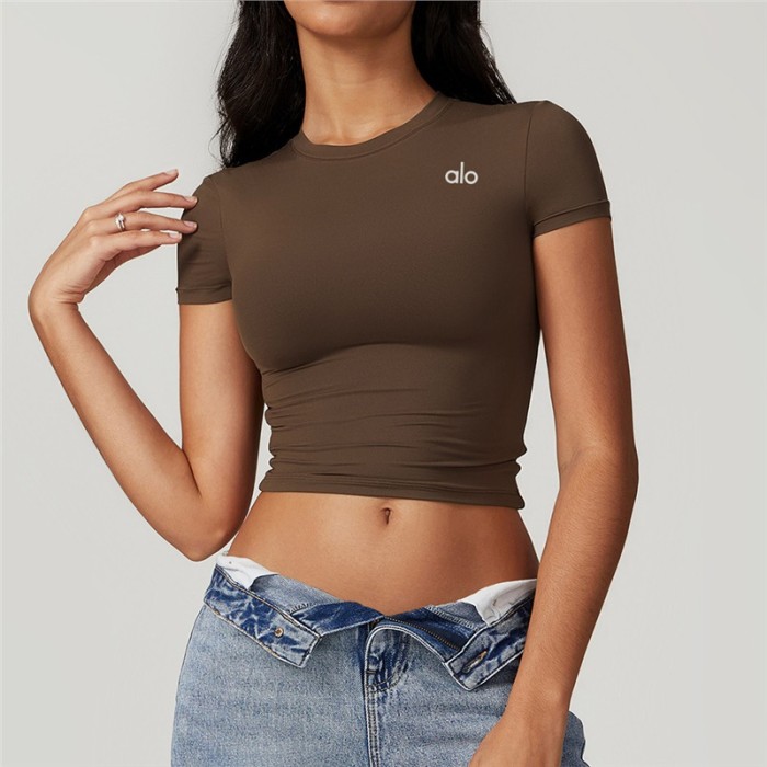 Workout Training Cropped Fitted Short Sleeve Yoga Tee 7 colors 29201419