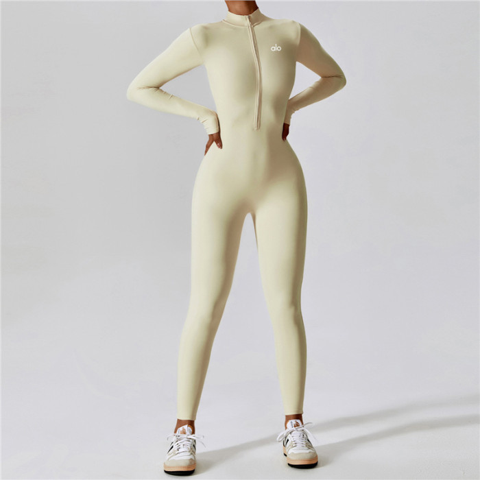 One Piece Naked Feel Fitted Long Sleeve Yoga Jumpsuit 5 colors 29201429