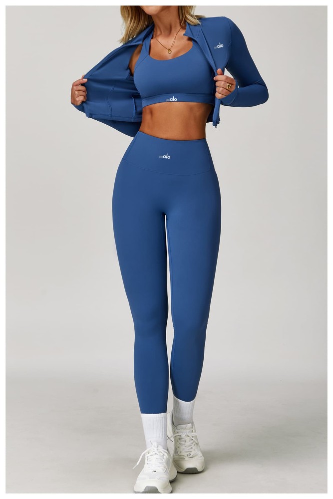 Fitted Naked Feel Shockproof High Waist Yoga Pants Three Piece Set 10 colors 29201425