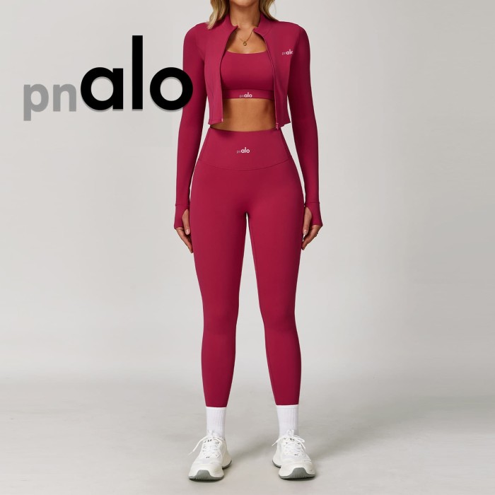 Fitted Naked Feel Shockproof High Waist Yoga Pants Three Piece Set 10 colors 29201425