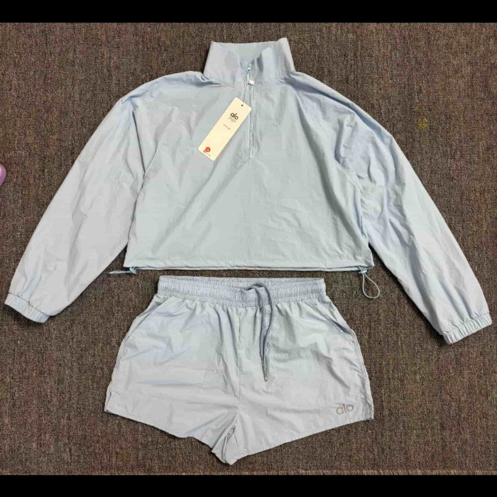 American Style Waist Cutout Design Zip Cropped Sports Set 6 colors 29201427
