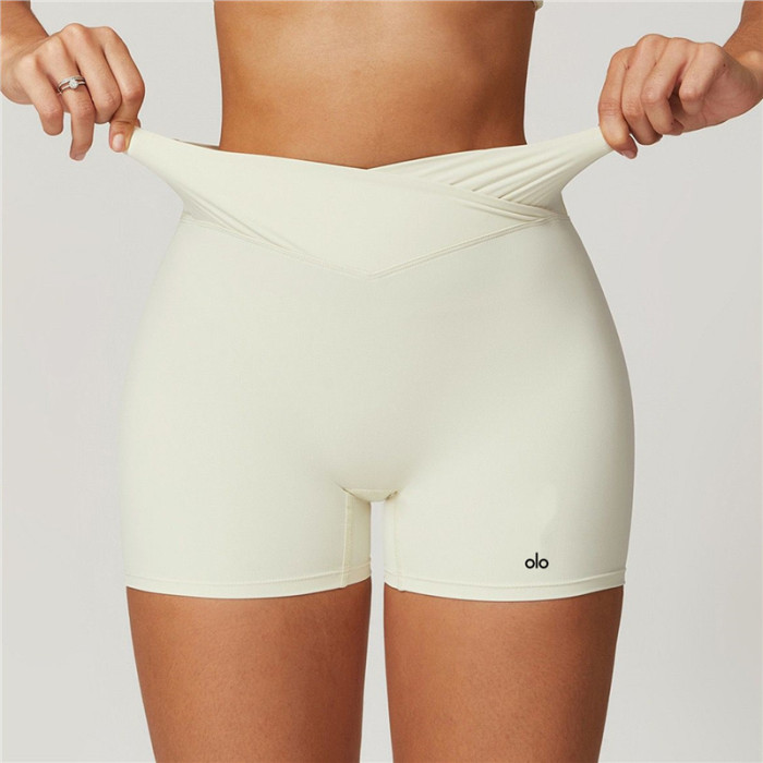 Back Cutout Fitted Top Cross High Waist Shorts Yoga Set 5 colors 29201426