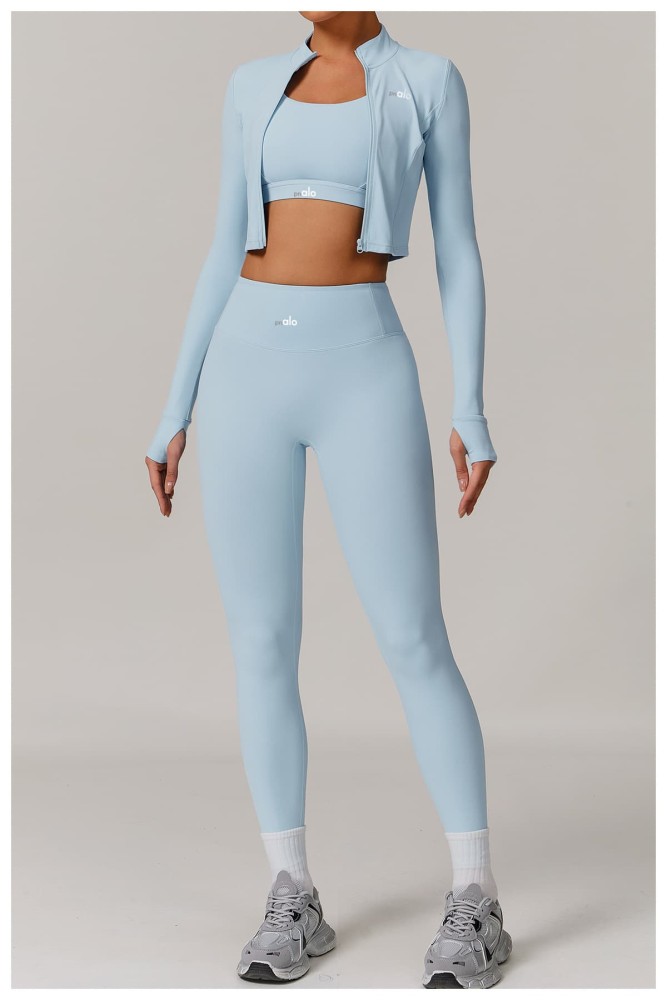 Fitted Naked Feel Shockproof High Waist Yoga Pants Three Piece Set 10 colors 29201425