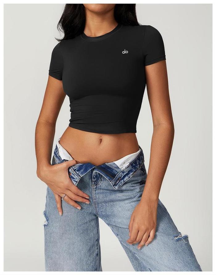 Workout Training Cropped Fitted Short Sleeve Yoga Tee 7 colors 29201419
