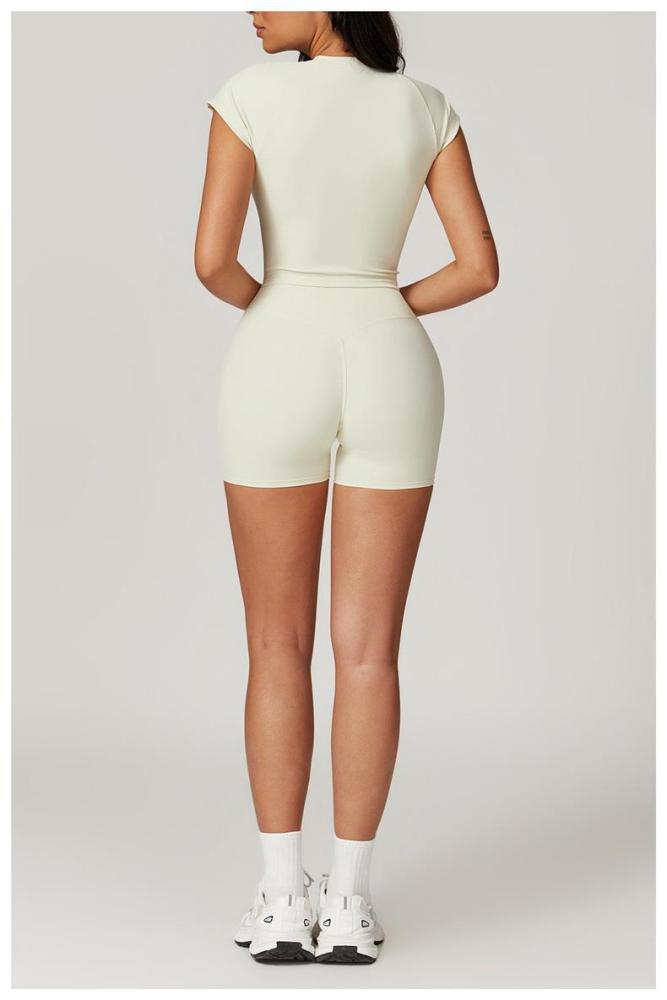 Back Cutout Fitted Top Cross High Waist Shorts Yoga Set 5 colors 29201426