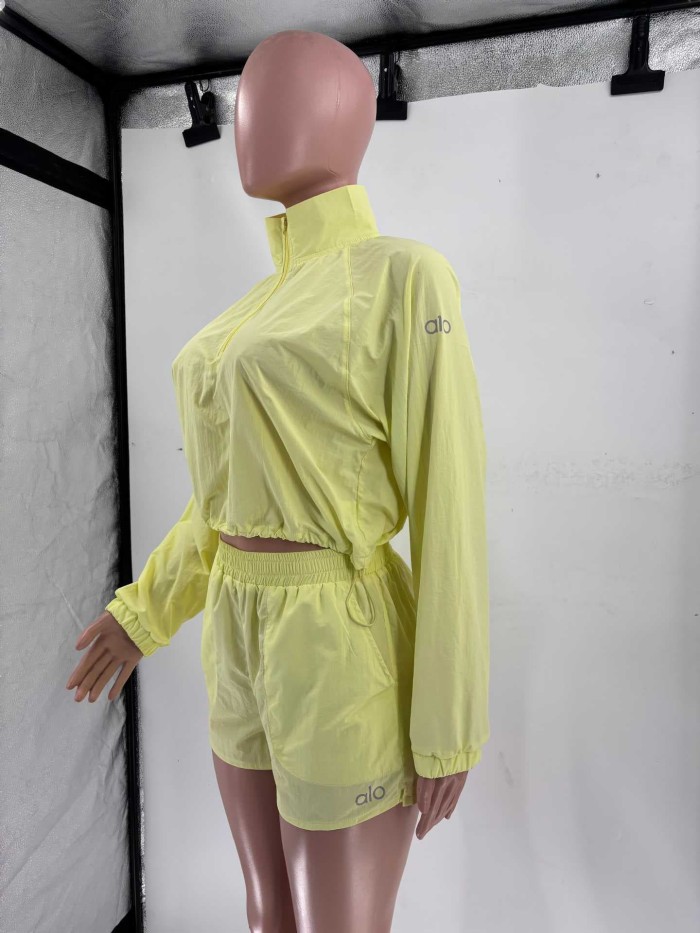 American Style Waist Cutout Design Zip Cropped Sports Set 6 colors 29201427