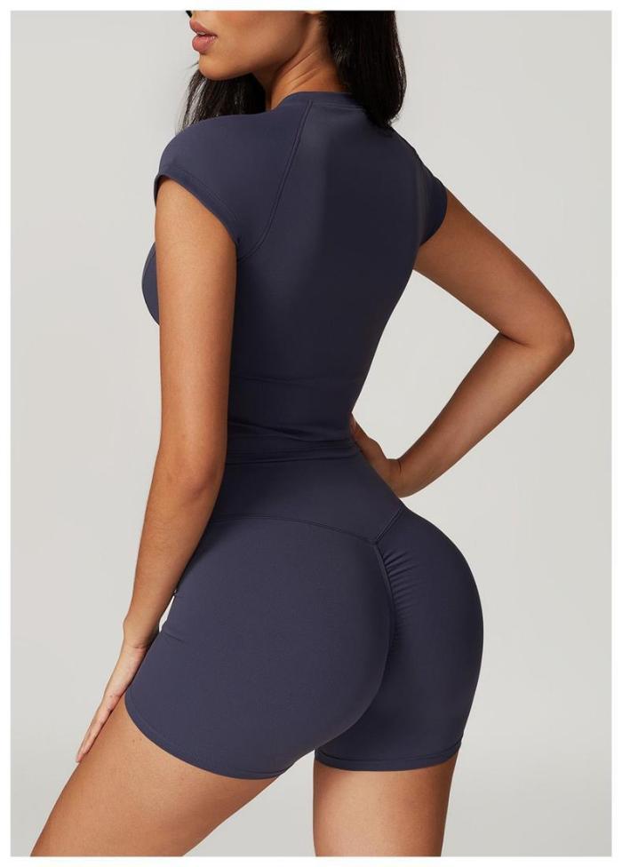 Back Cutout Fitted Top Cross High Waist Shorts Yoga Set 5 colors 29201426