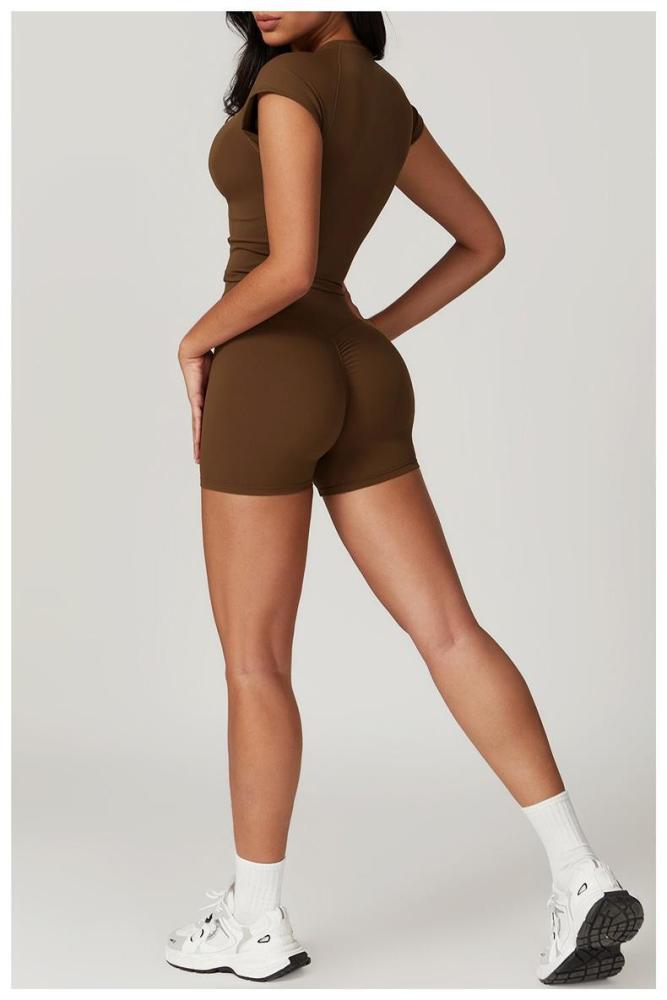 Back Cutout Fitted Top Cross High Waist Shorts Yoga Set 5 colors 29201426