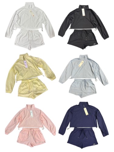 American Style Waist Cutout Design Zip Cropped Sports Set 6 colors 29201427