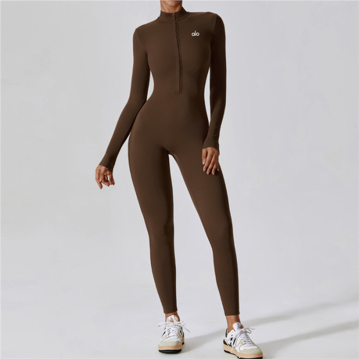 One Piece Naked Feel Fitted Long Sleeve Yoga Jumpsuit 5 colors 29201429
