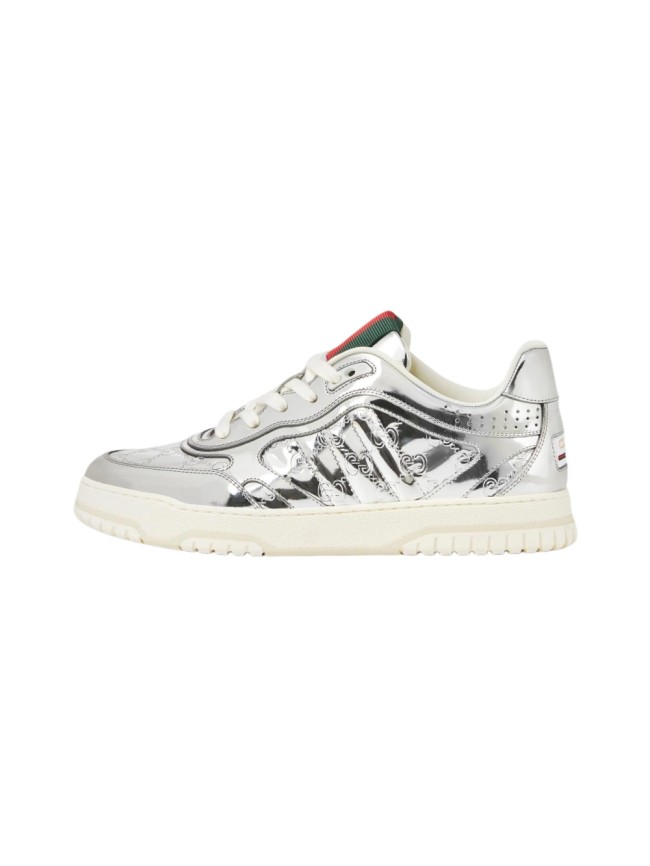 1:1 quality version Gucci Silver Metallic GG Embossed Low Top Sneakers Lace-Up Shoes 28974426