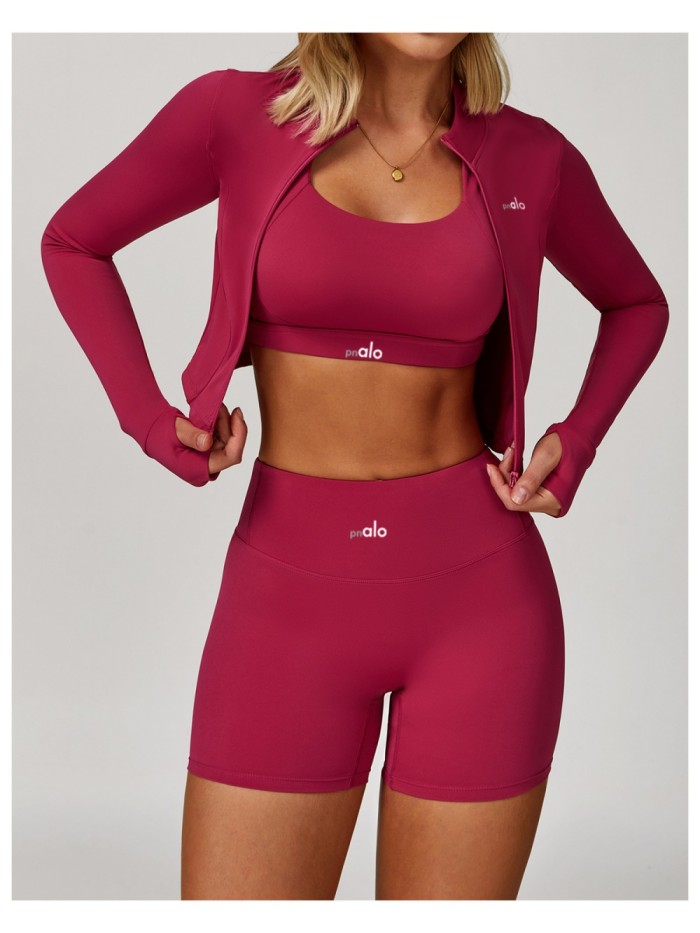 Seamless Naked Feel Shockproof High Waist Yoga Shorts 3-Piece Set 10 colors 29202627