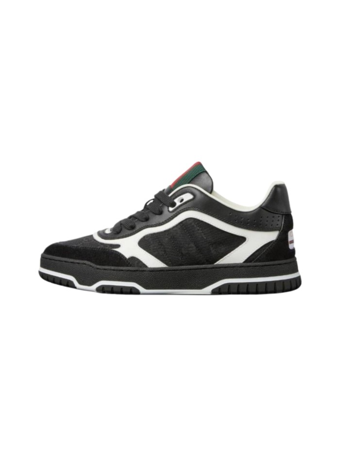 1:1 quality version Re-Web Black White GG Canvas Leather Low Top Sneakers Lace-Up Shoes 28974469