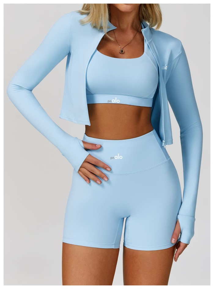 Seamless Naked Feel Shockproof High Waist Yoga Shorts 3-Piece Set 10 colors 29202627