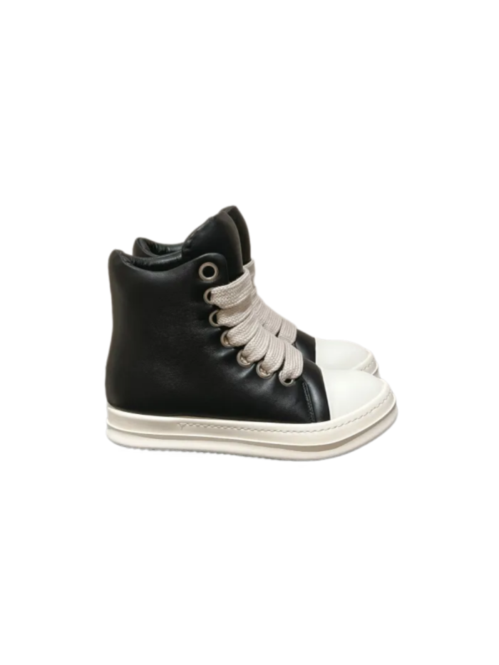 1:1 quality version Rick 0wens canvas hi sneaker shoes zipper black and white