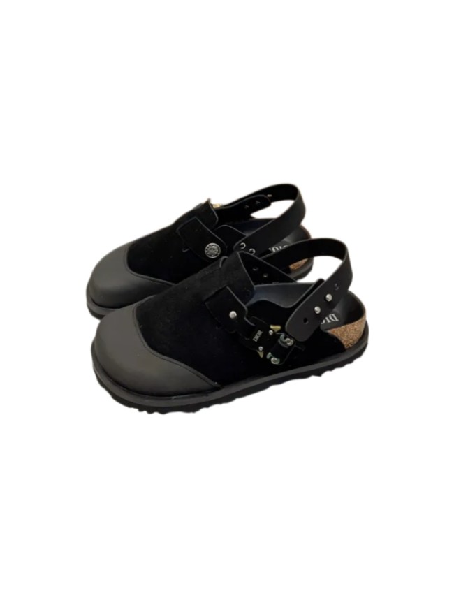 1:1 quality version Birkenst0ck half wrapped chamois sandals black grey