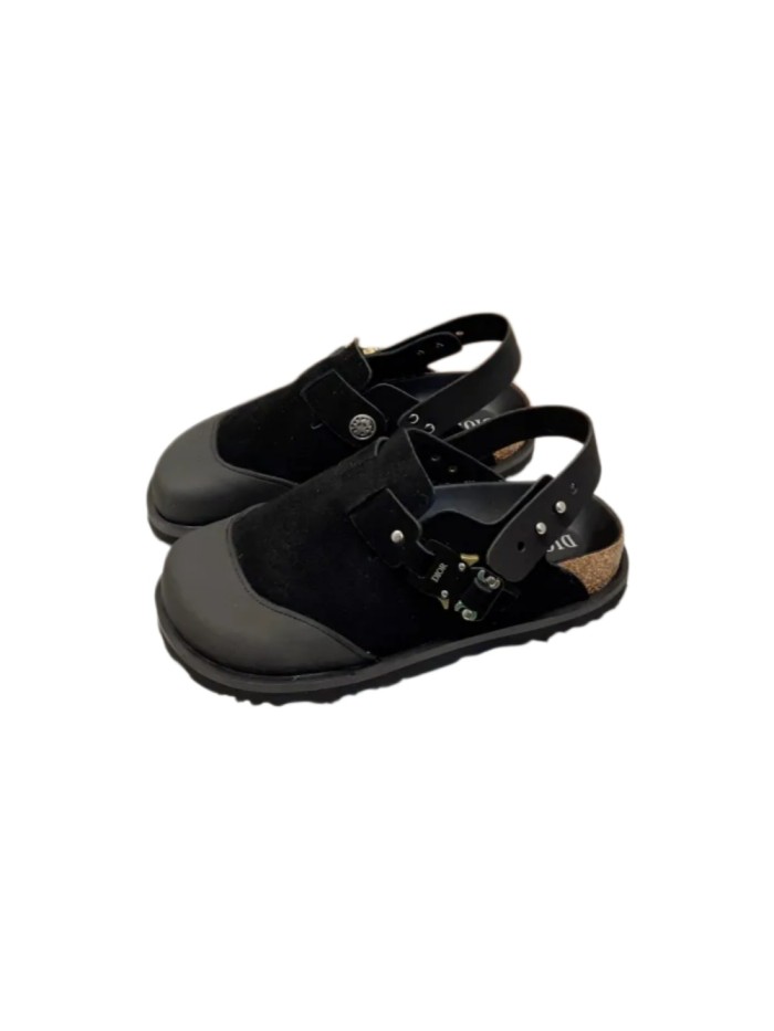 1:1 quality version Birkenst0ck half wrapped chamois sandals black grey