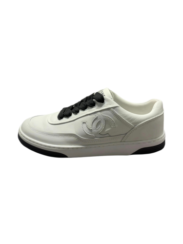 1:1 quality version Leather Logo Embroidered White Shoes 2 colors