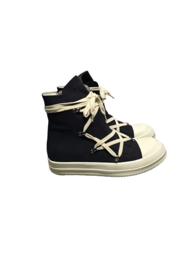Rick 0wens cross shoelaces canvas hi shoes sneaker [This pair of shoes needs to be made to order Custom made time is about 10 days]