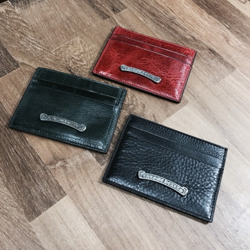 1:1 quality version Cow Leather Curved Metal Bar Logo Slim Double Slot Credit Card Wallet 3 colors 29222385