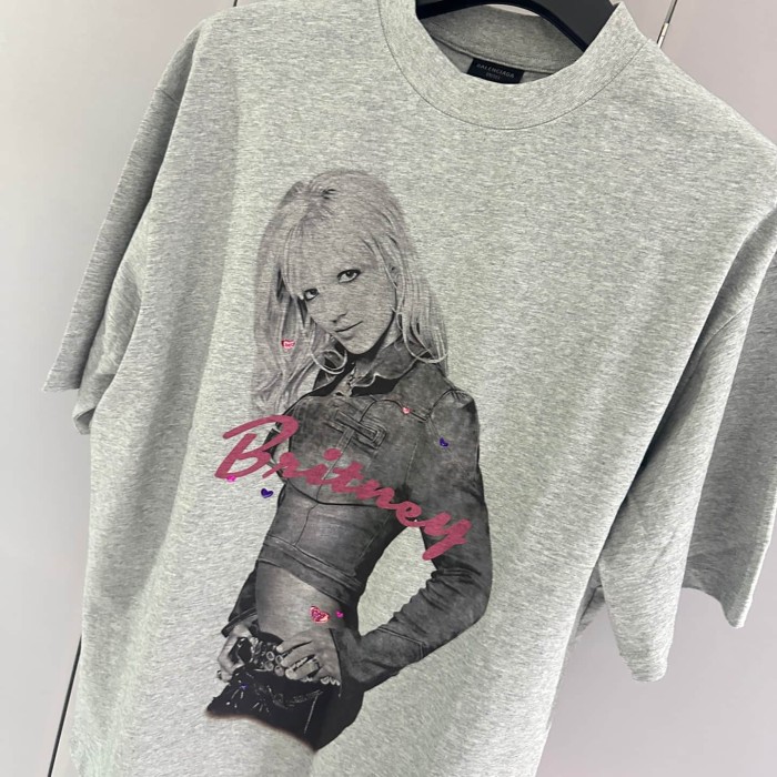1:1 quality version Hot Girl Style Britney Gray Printed Washed Tee 29222331