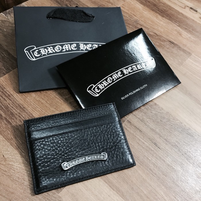 1:1 quality version Cow Leather Curved Metal Bar Logo Slim Double Slot Credit Card Wallet 3 colors 29222385