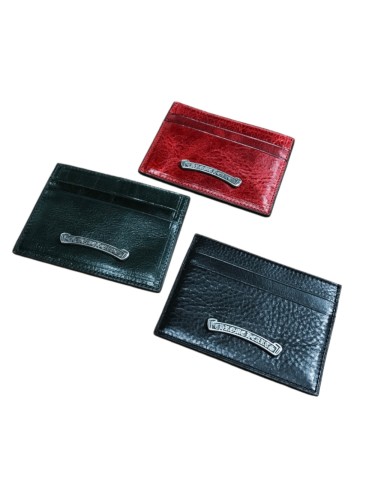 1:1 quality version Cow Leather Curved Metal Bar Logo Slim Double Slot Credit Card Wallet 3 colors 29222385