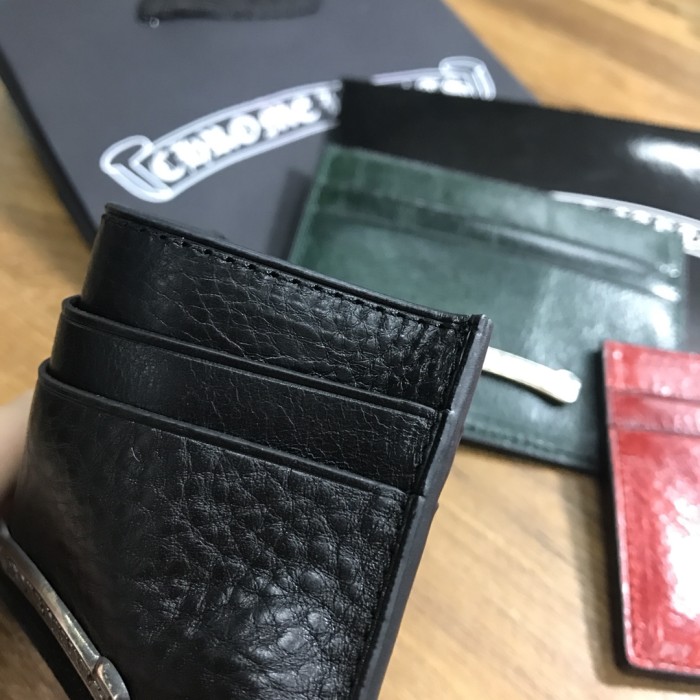 1:1 quality version Cow Leather Curved Metal Bar Logo Slim Double Slot Credit Card Wallet 3 colors 29222385