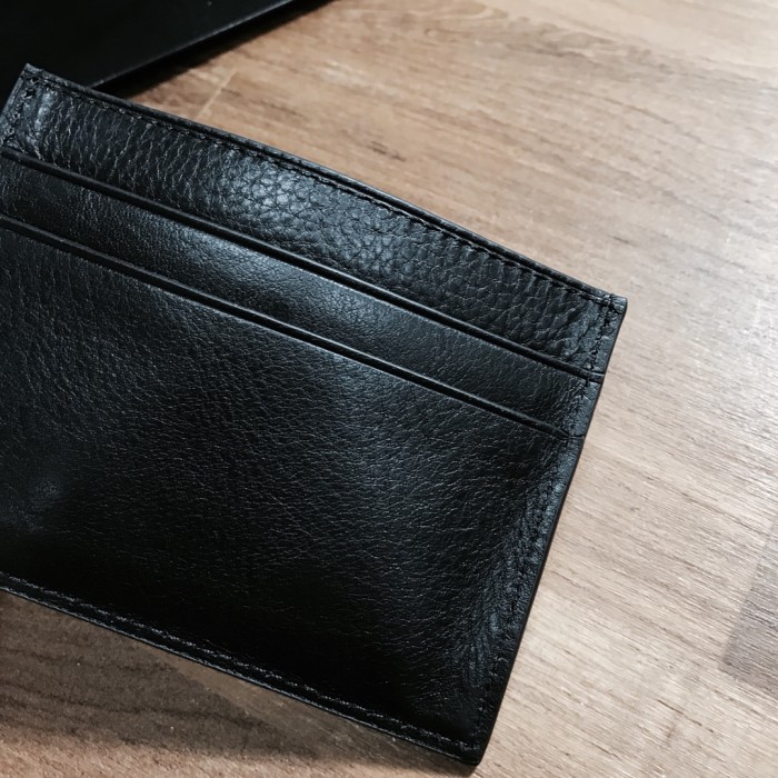 1:1 quality version Cow Leather Curved Metal Bar Logo Slim Double Slot Credit Card Wallet 3 colors 29222385