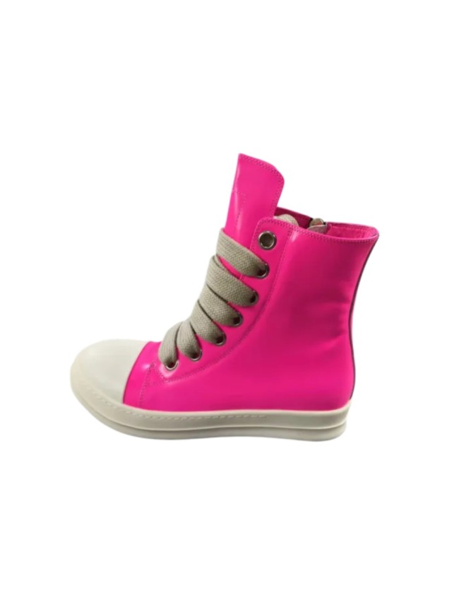 1:1 quality version Red pink thick lace zippered high top shoes