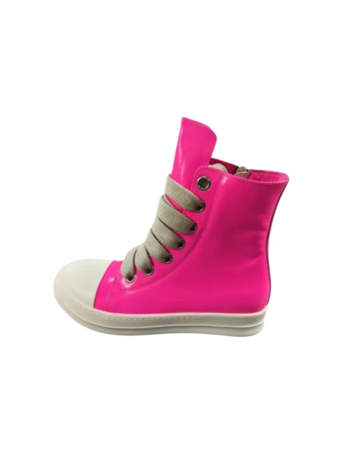1:1 quality version Red pink thick lace zippered high top shoes