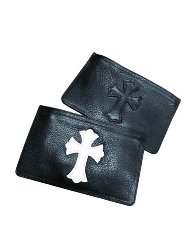 1:1 quality version Cow Leather Black White Cross Patch Slim Cash Card Wallet 2 colors 29222380