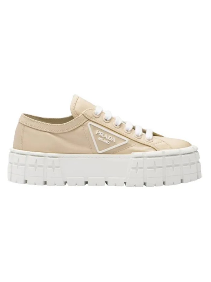 PR@DA@ DOUBLE WHEEL RE-NYLON GABARDINE SNEAKERS BEIGE   PRD087
