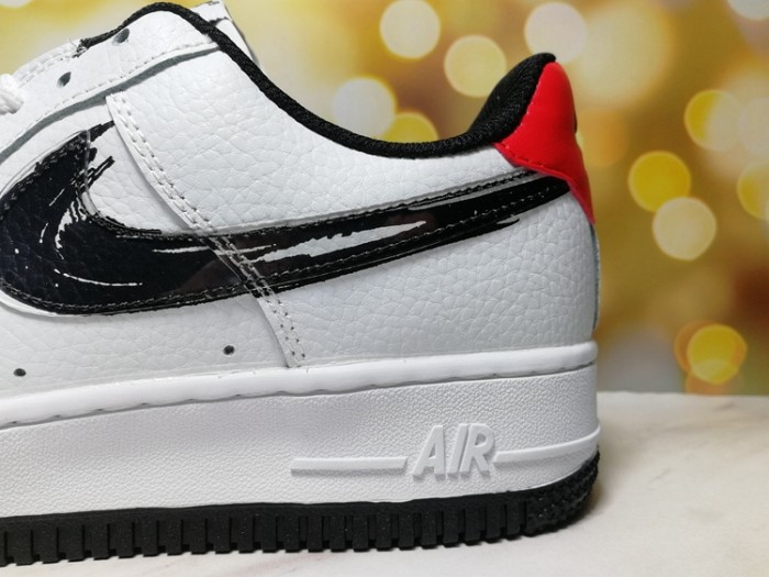 Air Force 1 Low White Black Brush Stroke Swoosh Red Heel Retro Leather Sneakers 29225539