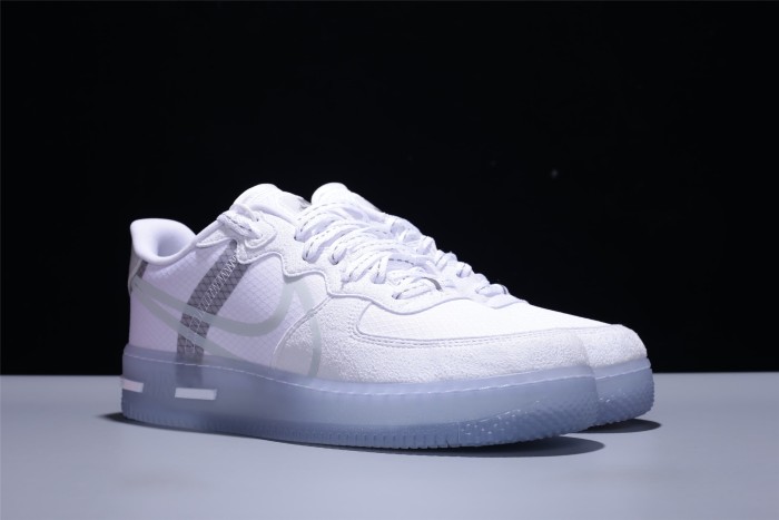 Air Force 1 React White Mesh Transparent Swoosh Ice Outsole Light Bone Sneakers 29225485