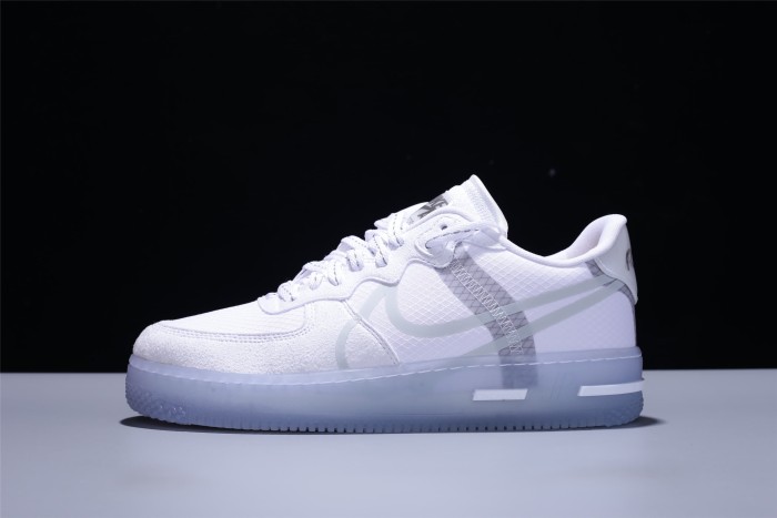 Air Force 1 React White Mesh Transparent Swoosh Ice Outsole Light Bone Sneakers 29225485