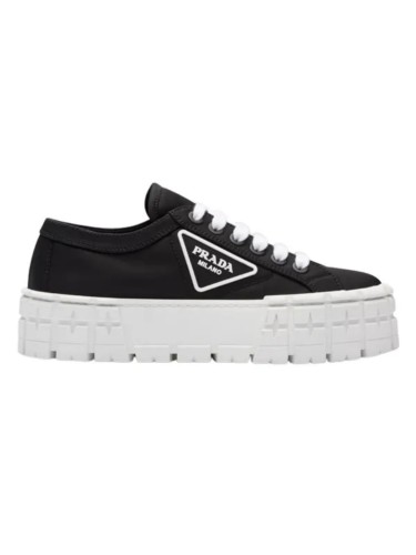 PR@DA@ DOUBLE WHEEL RE-NYLON GABARDINE SNEAKERS BLACK   PRD086