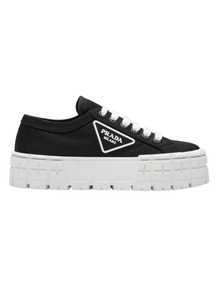 PR@DA@ DOUBLE WHEEL RE-NYLON GABARDINE SNEAKERS BLACK   PRD086