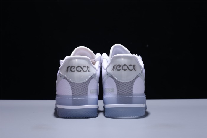 Air Force 1 React White Mesh Transparent Swoosh Ice Outsole Light Bone Sneakers 29225485