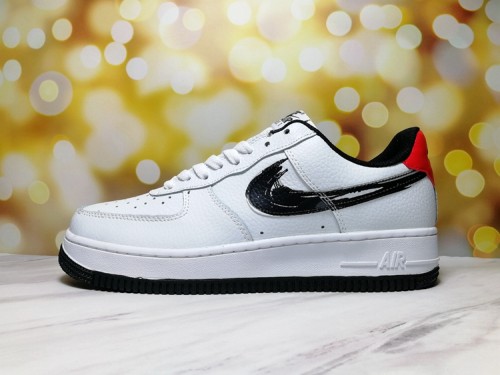 Air Force 1 Low White Black Brush Stroke Swoosh Red Heel Retro Leather Sneakers 29225539