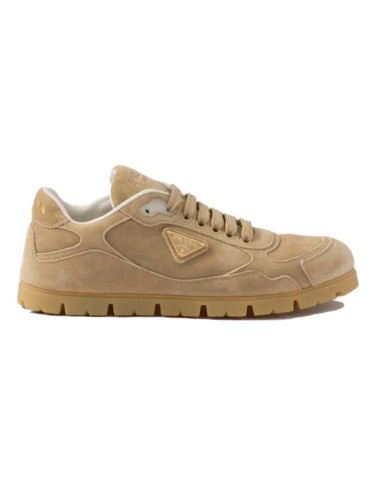PR@DA@ TRAIL FADED SUEDE SNEAKERS IN ECRU   PRD080