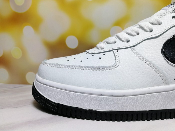 Air Force 1 Low White Black Brush Stroke Swoosh Red Heel Retro Leather Sneakers 29225539