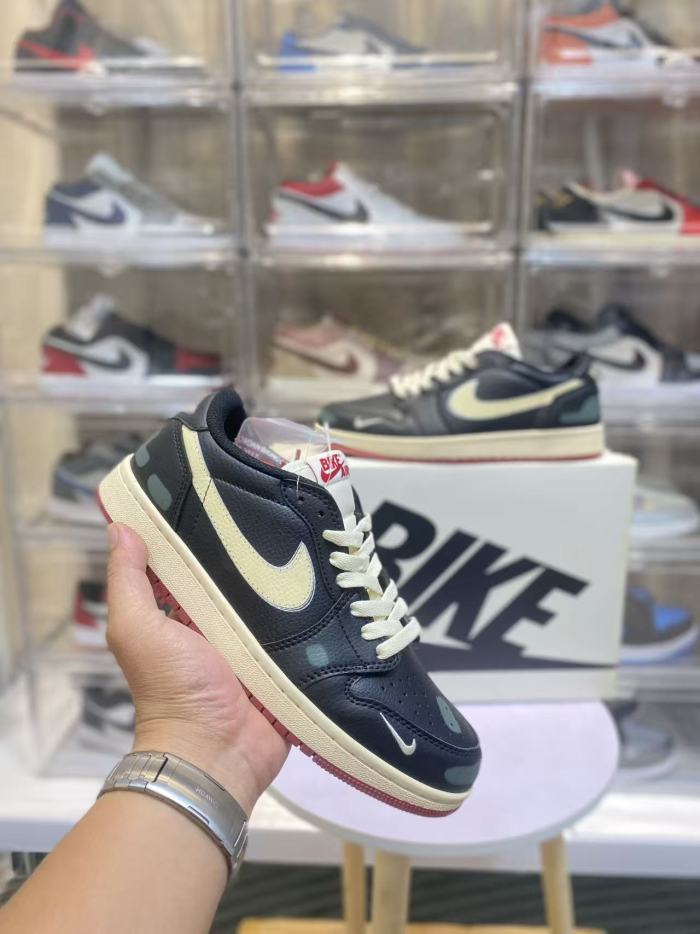 [plus-size shoes] Air @j1 Low OG Nigel Sylvester Collab Black Vintage Faded Green Aged Leather Sneakers 2 colors 29225165