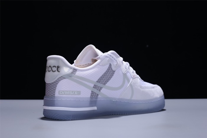 Air Force 1 React White Mesh Transparent Swoosh Ice Outsole Light Bone Sneakers 29225485