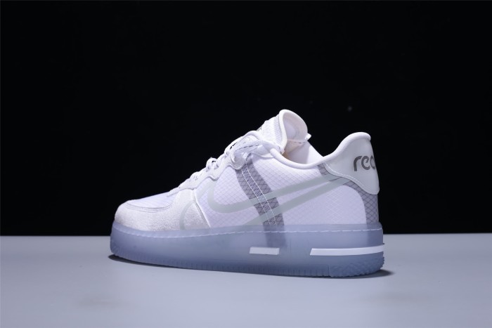 Air Force 1 React White Mesh Transparent Swoosh Ice Outsole Light Bone Sneakers 29225485