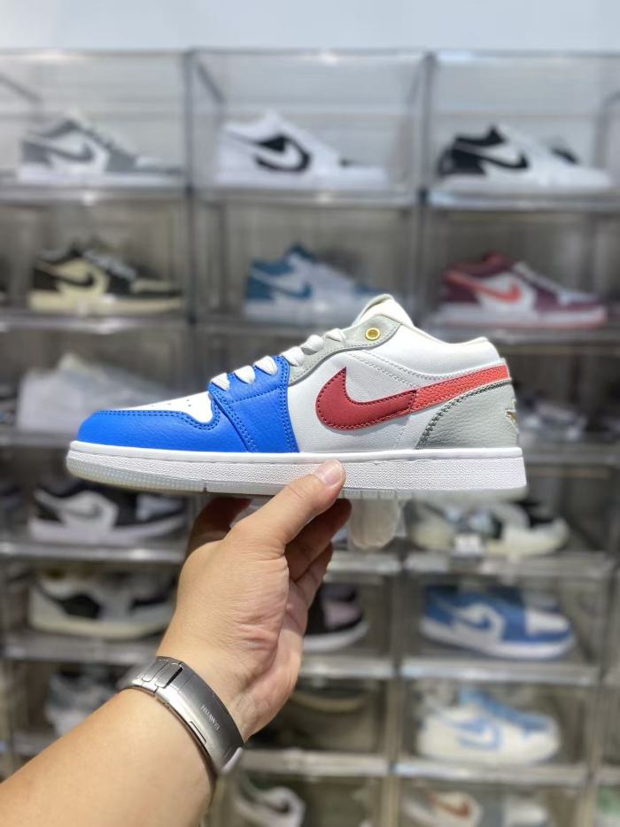 [plus-size shoes] Air @j1 Mid White Blue Red Grey Multi Color Block Contrast Basketball Shoes 29225296