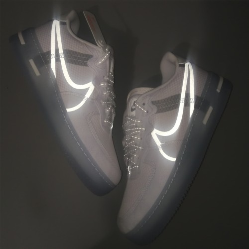 Air Force 1 React White Mesh Transparent Swoosh Ice Outsole Light Bone Sneakers 29225485