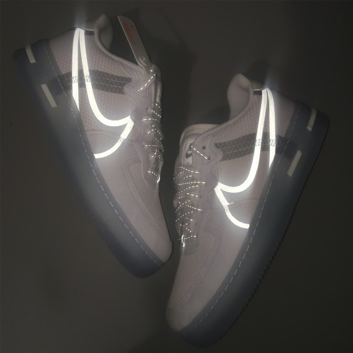 Air Force 1 React White Mesh Transparent Swoosh Ice Outsole Light Bone Sneakers 29225485